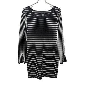 Wet Seal Y2K Black White Striped Knit Mini Dress Womens Large Zipper Cuffs